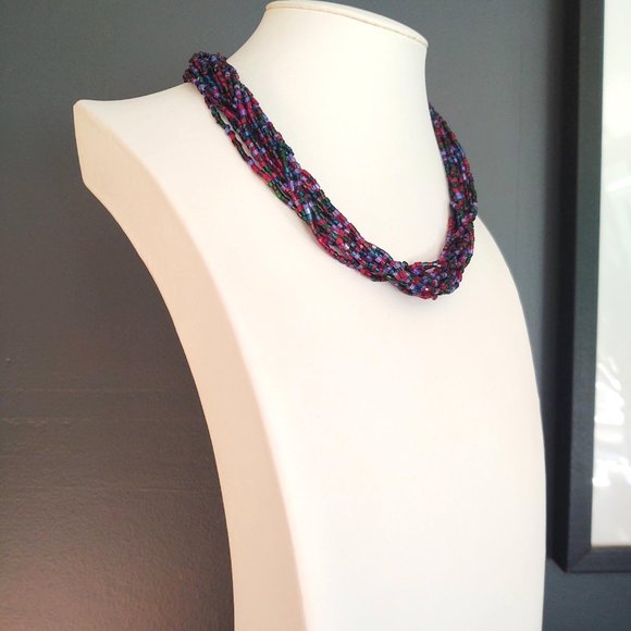 Multi strand multi colored bugle bead necklace - Picture 3 of 12